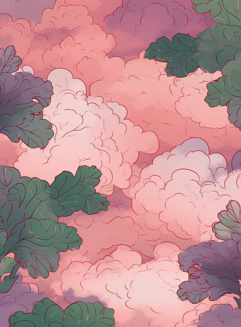 中国风水彩可爱的粉红色云背景,插画/手绘图,插画/手绘图库,插画/手绘图下载,插画/手绘